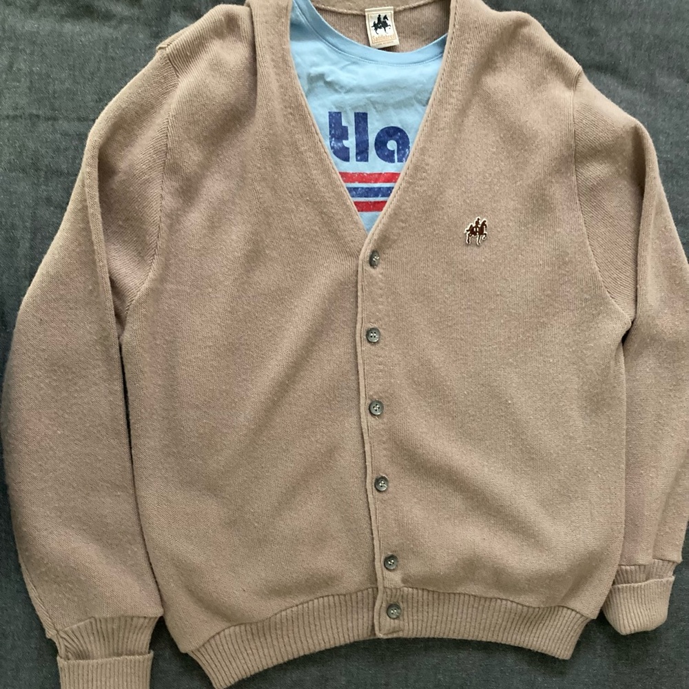 Saddlebred Cobain Tan Cardigan Sweater. Grunge core 90s style